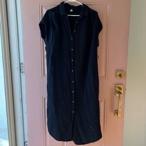 Old Navy Black Gauzy Muslin Maxi Button  Down Dress